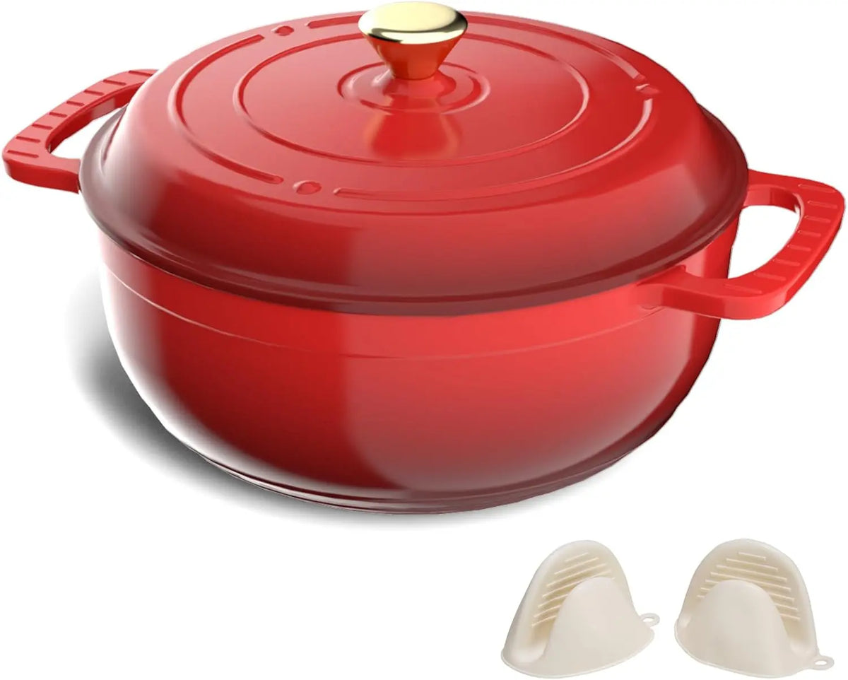 Enameled Cast Iron Round Dutch Oven, 5/6/7.5QT Pot with Lid &Dual Handles with Silicone Gloves,Oven Safe up to 500°F.