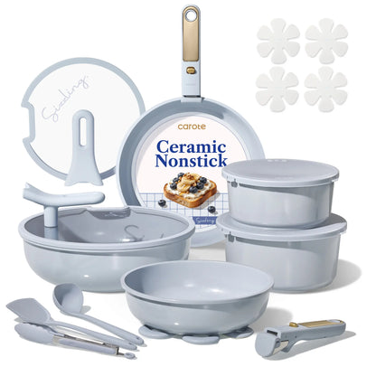 20Pcs Ceramic Cookware Set Stand-Up Lid with Detachable Handle Set, Non Stick Pots and Pans Set Non Toxic, PFAS Free